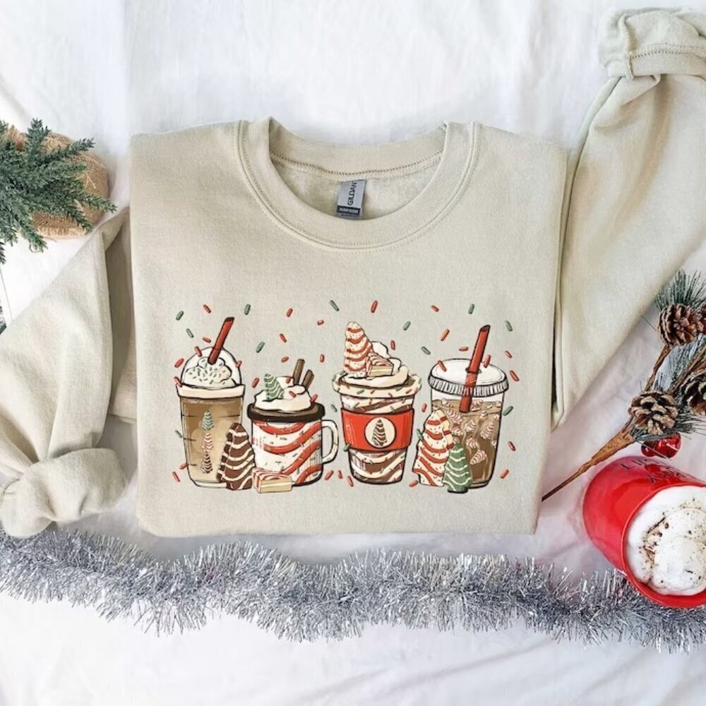 Christmas Tree Cake Coffee Sweatshirt Christmas Coffee Lover Sweatshirt
